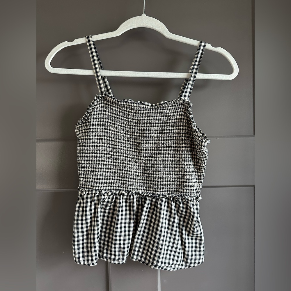 Black/White Gingham, Peplum Tank